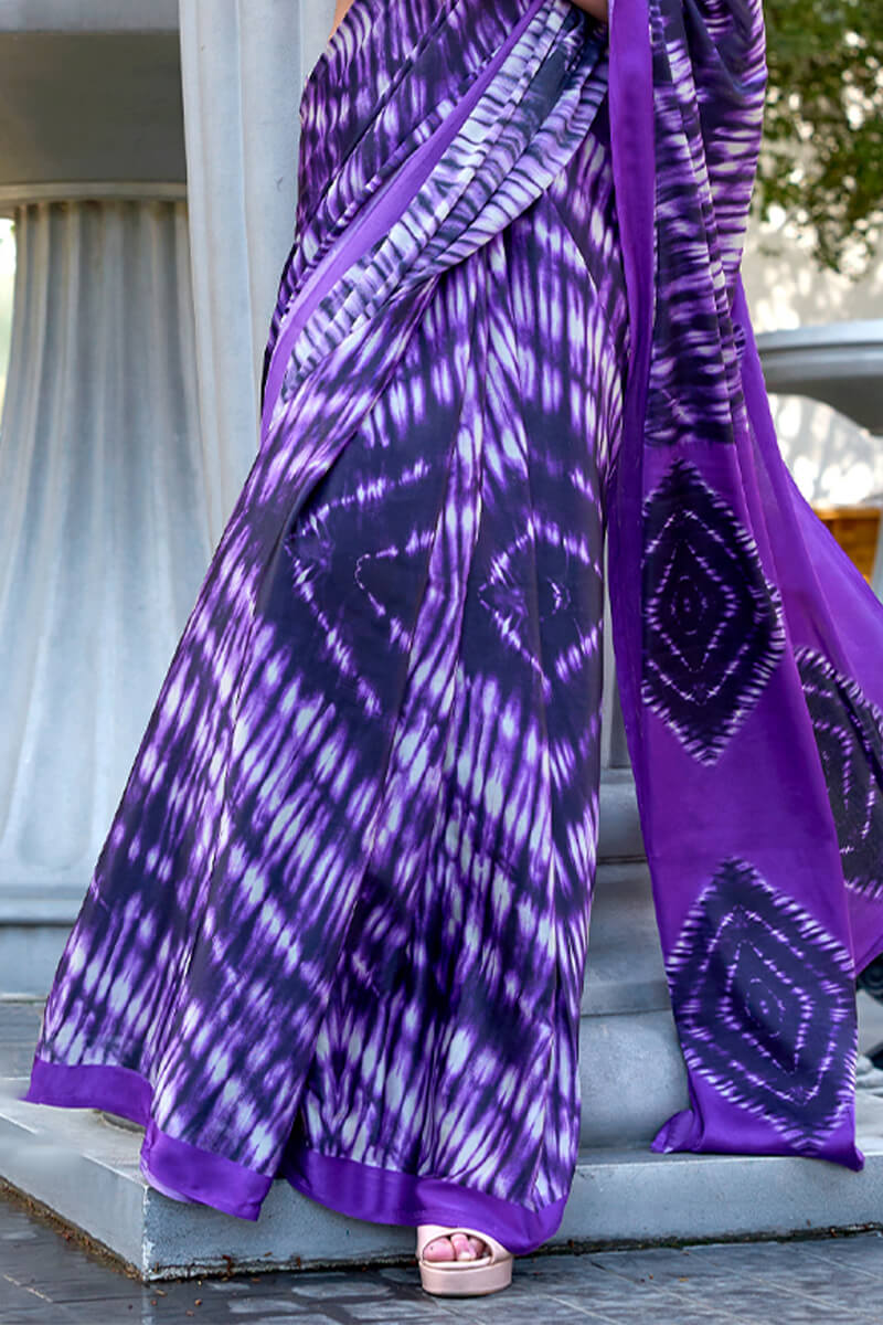 Warm Purple Printed Satin Silk Saree