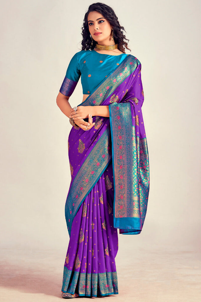 Warm Purple Soft Banarasi Silk Saree