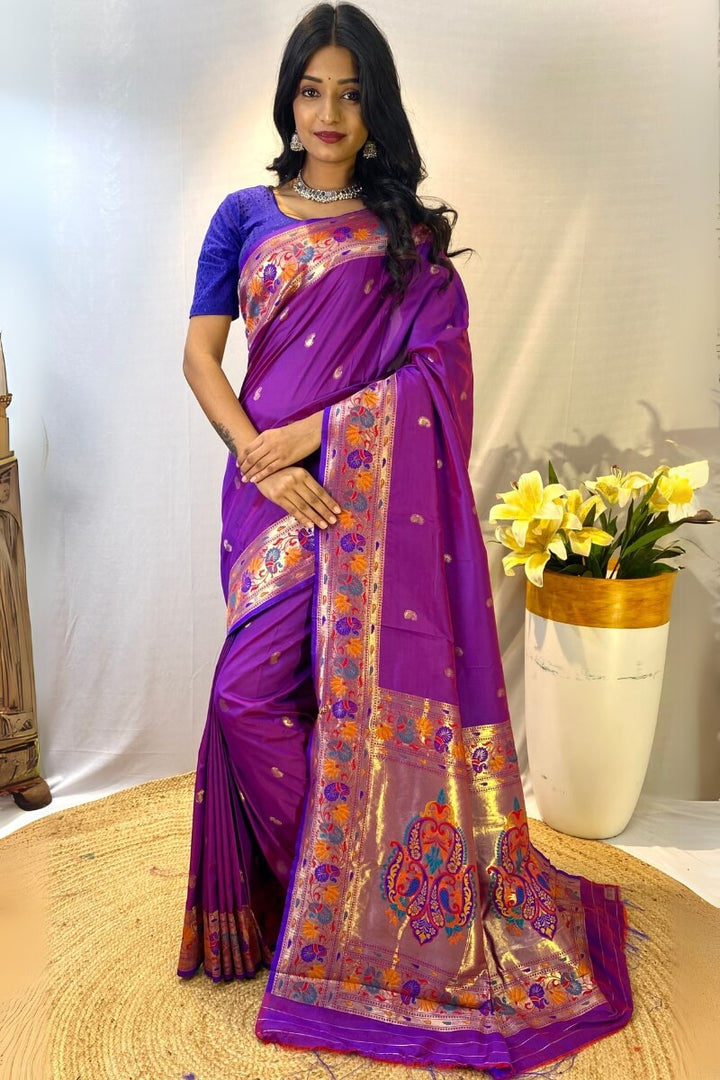 Warm Purple Zari Woven Paithani Silk Saree