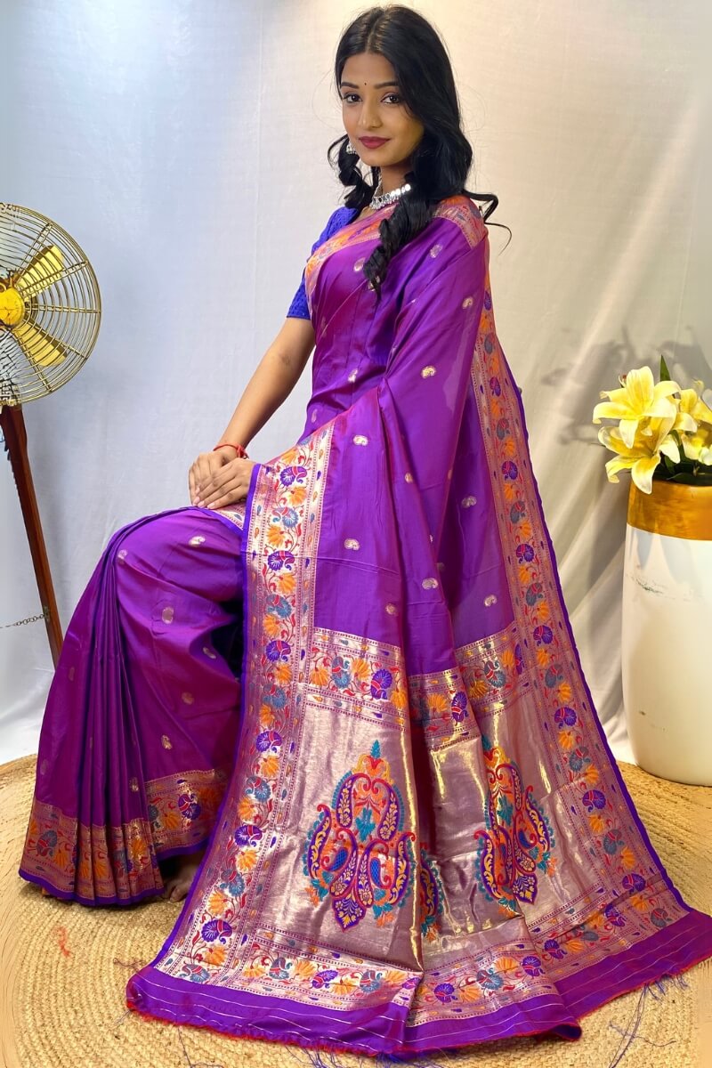 Warm Purple Zari Woven Paithani Silk Saree