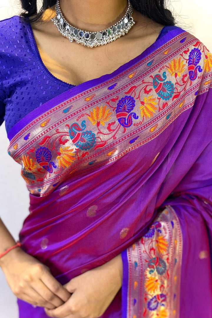 Warm Purple Zari Woven Paithani Silk Saree