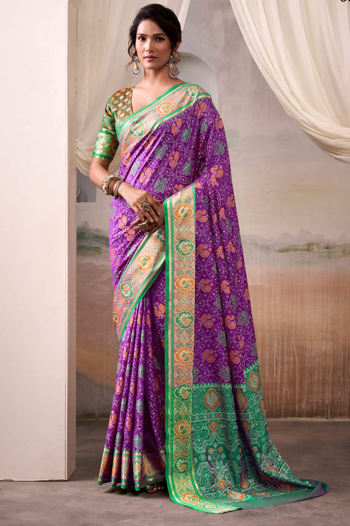 Warm Purple Zari Woven Patola Silk Saree