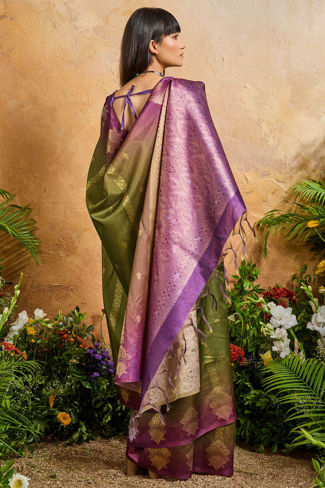 Wasabi Green Banarasi Paper Silk Saree