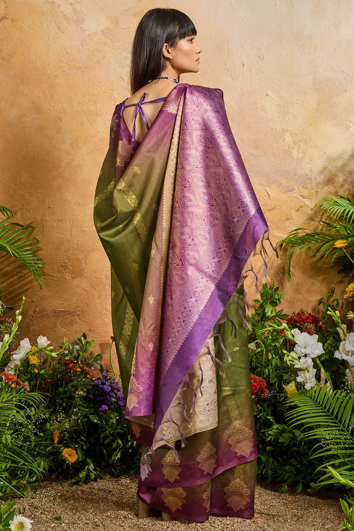 Wasabi Green Banarasi Paper Silk Saree