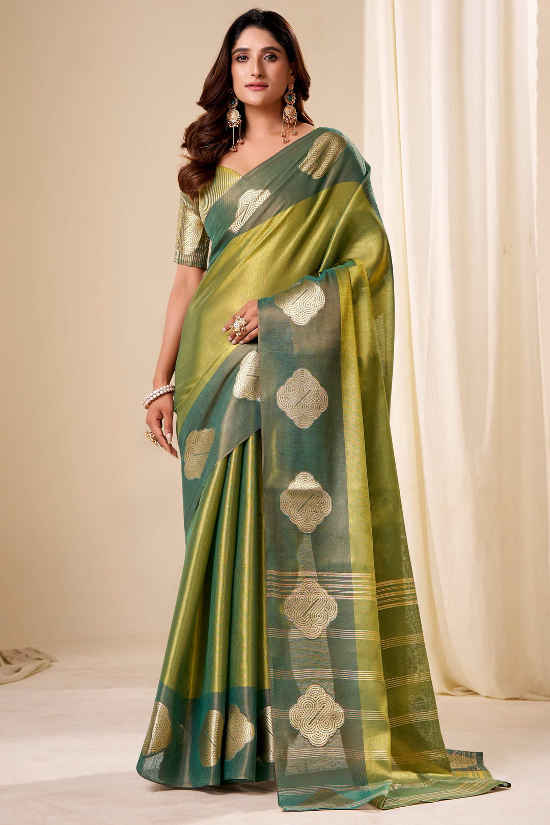 Wasabi Green Banarasi Tissue Silk Saree