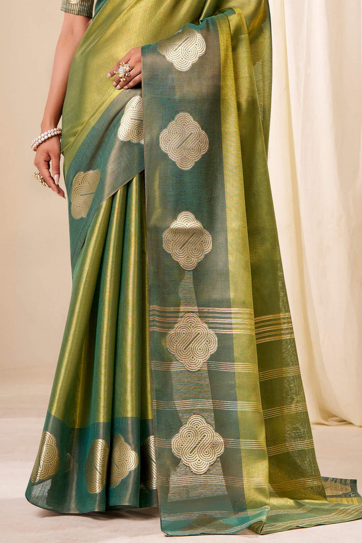 Wasabi Green Banarasi Tissue Silk Saree