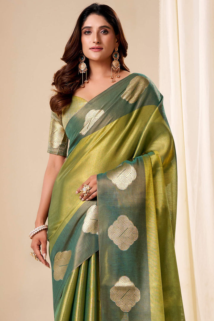 Wasabi Green Banarasi Tissue Silk Saree
