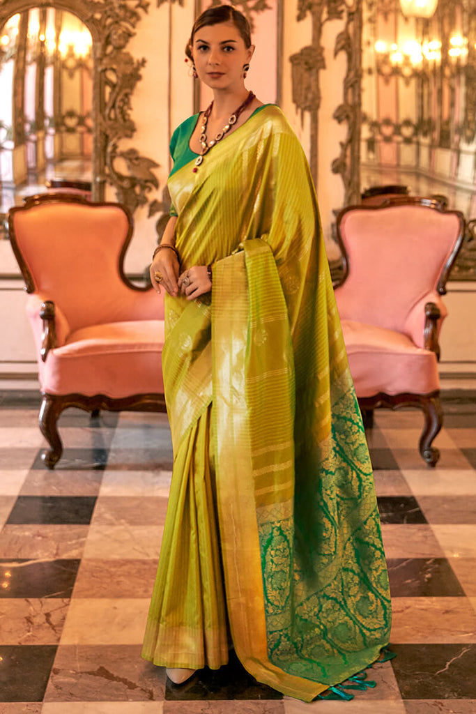 Wasabi Green Soft Banarasi Silk Saree