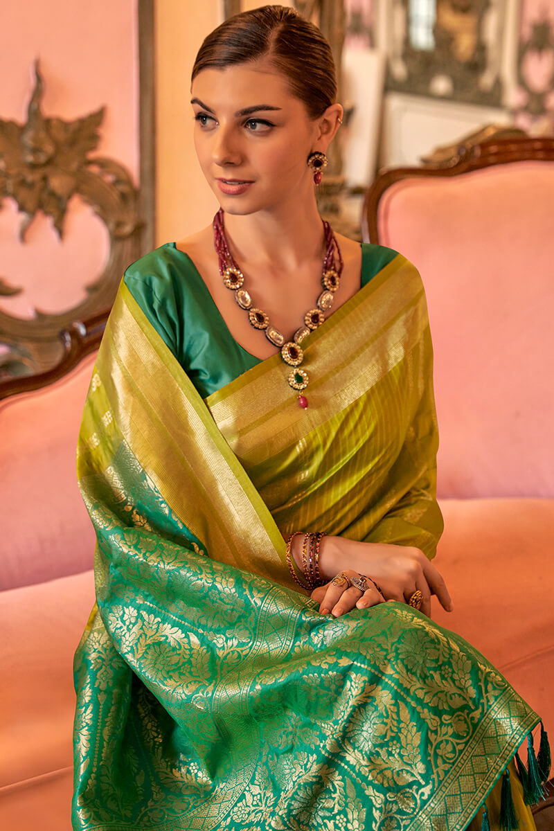 Wasabi Green Soft Banarasi Silk Saree