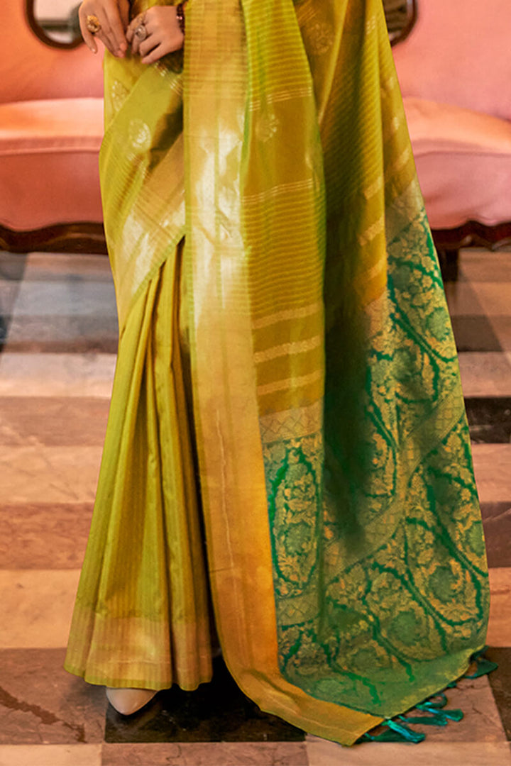 Wasabi Green Soft Banarasi Silk Saree