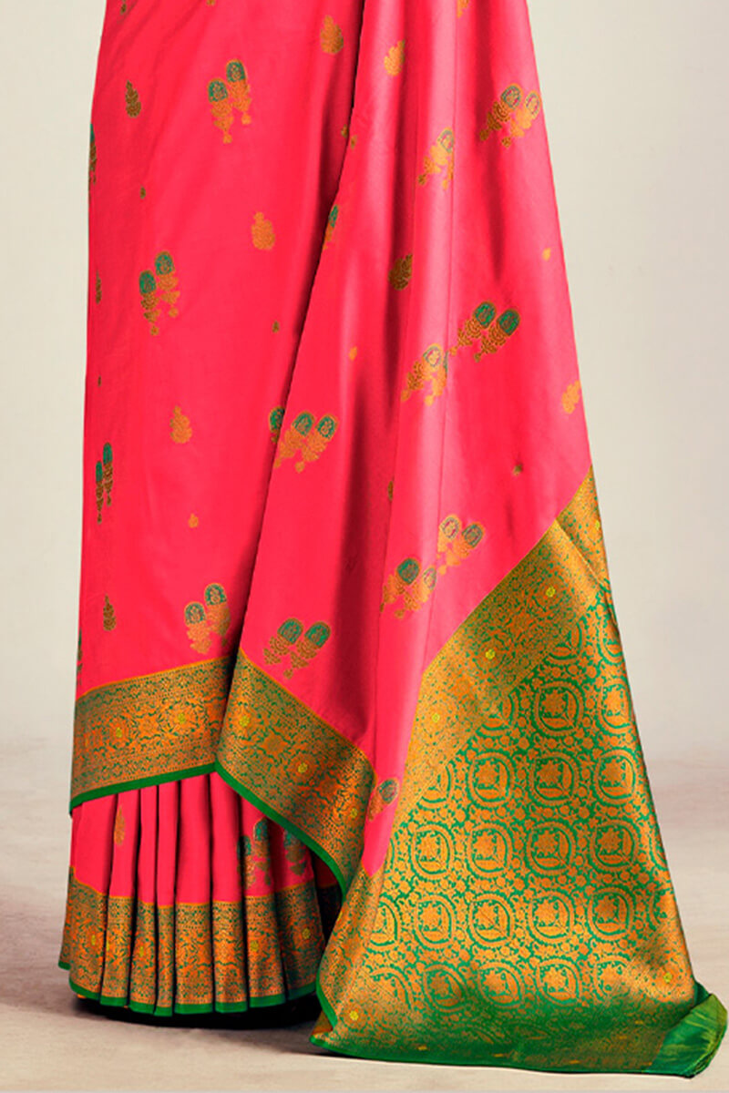 Watermelon Pink Soft Banarasi Silk Saree