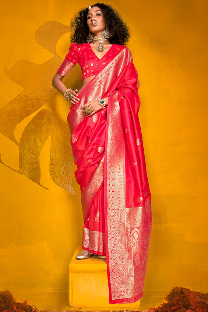 Watermelon Pink Two tone Banarasi Silk Saree