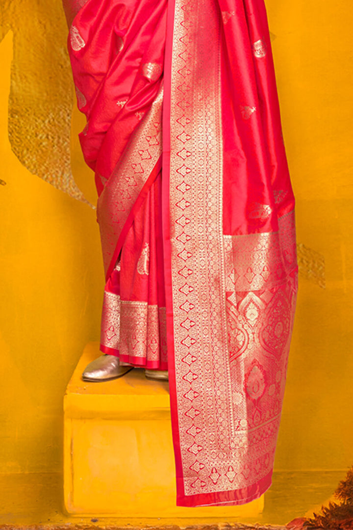 Watermelon Pink Two tone Banarasi Silk Saree