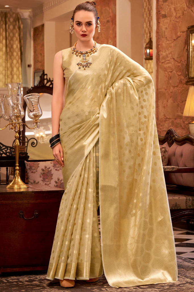 Whisper Beige Banarasi Tissue Silk Saree