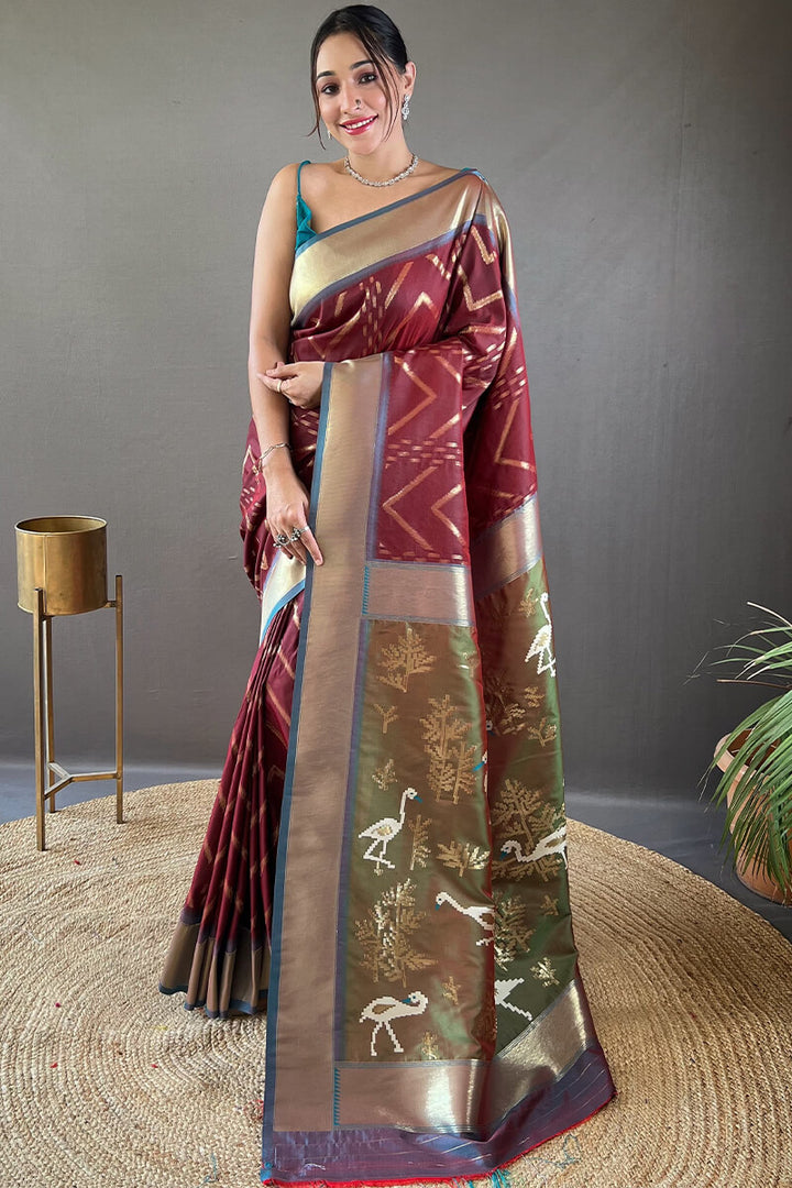 Wine Berry Soft Banarasi Silk Saree