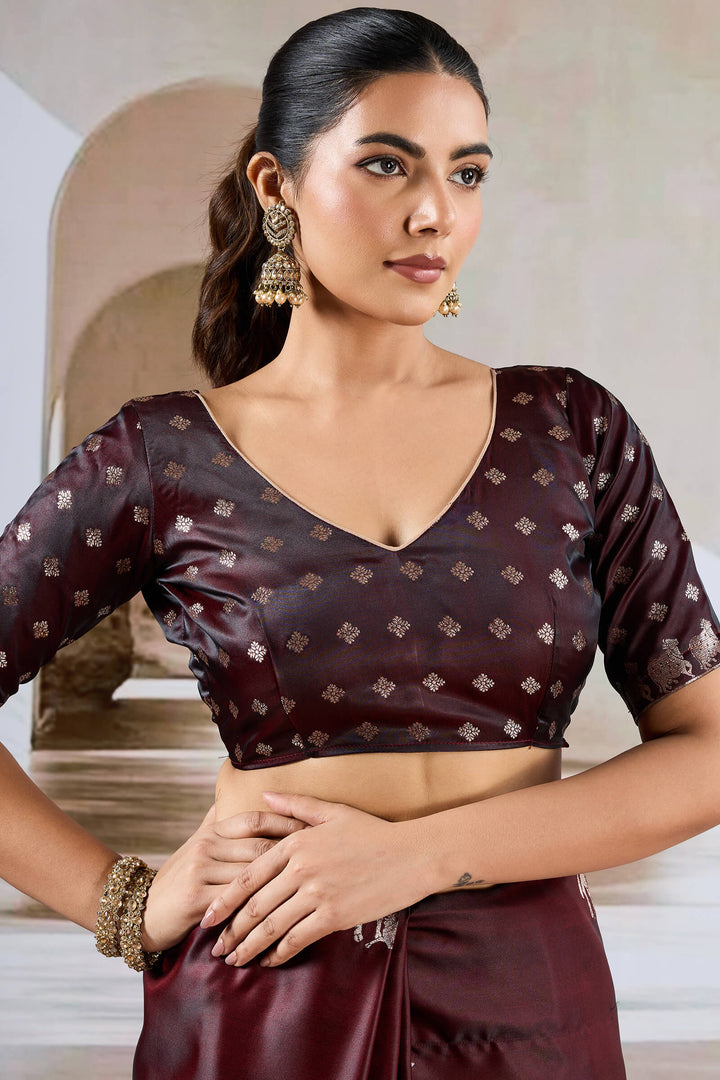 Woody Brown Banarasi Satin Silk Saree