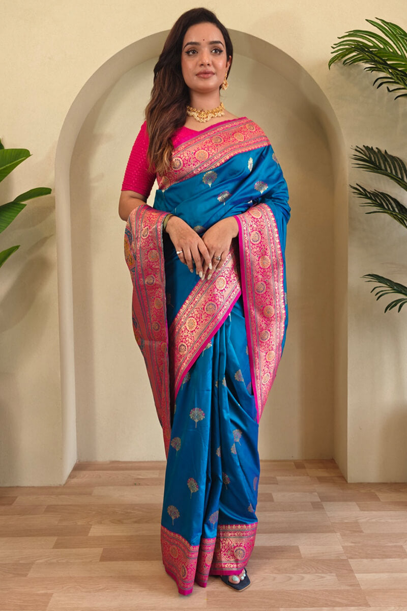 Yale Blue Banarasi Silk saree