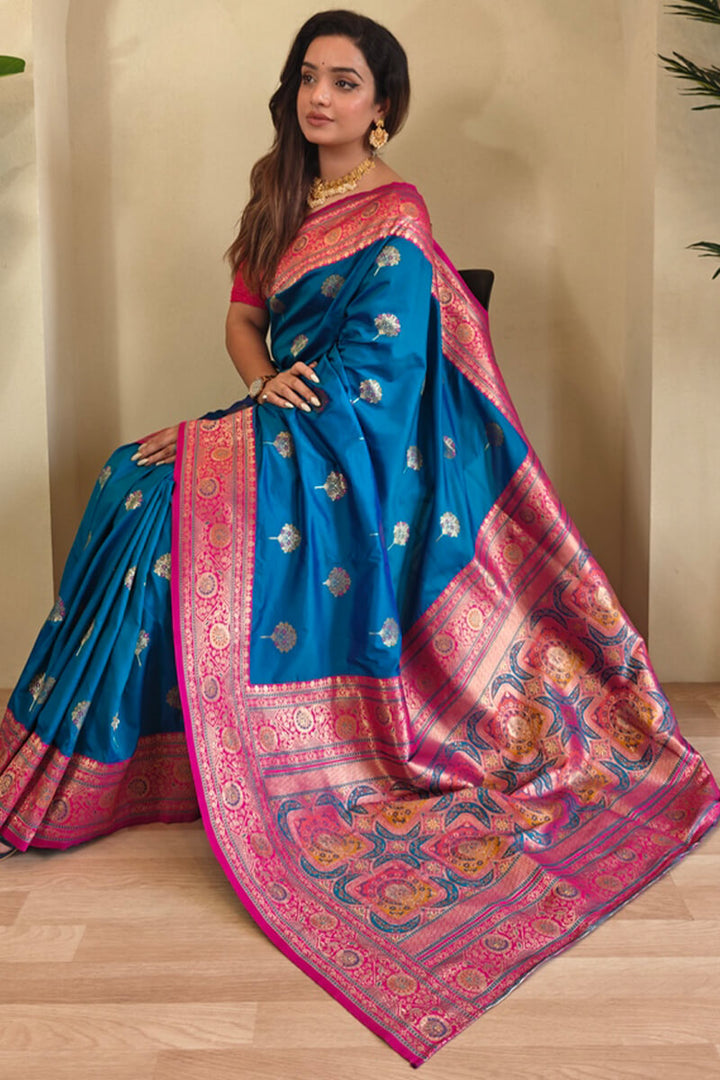 Yale Blue Banarasi Silk saree