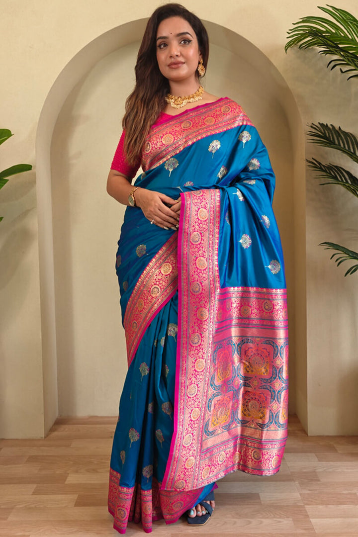 Yale Blue Banarasi Silk saree