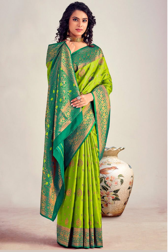 Yellowish Green Soft Banarasi Silk Saree