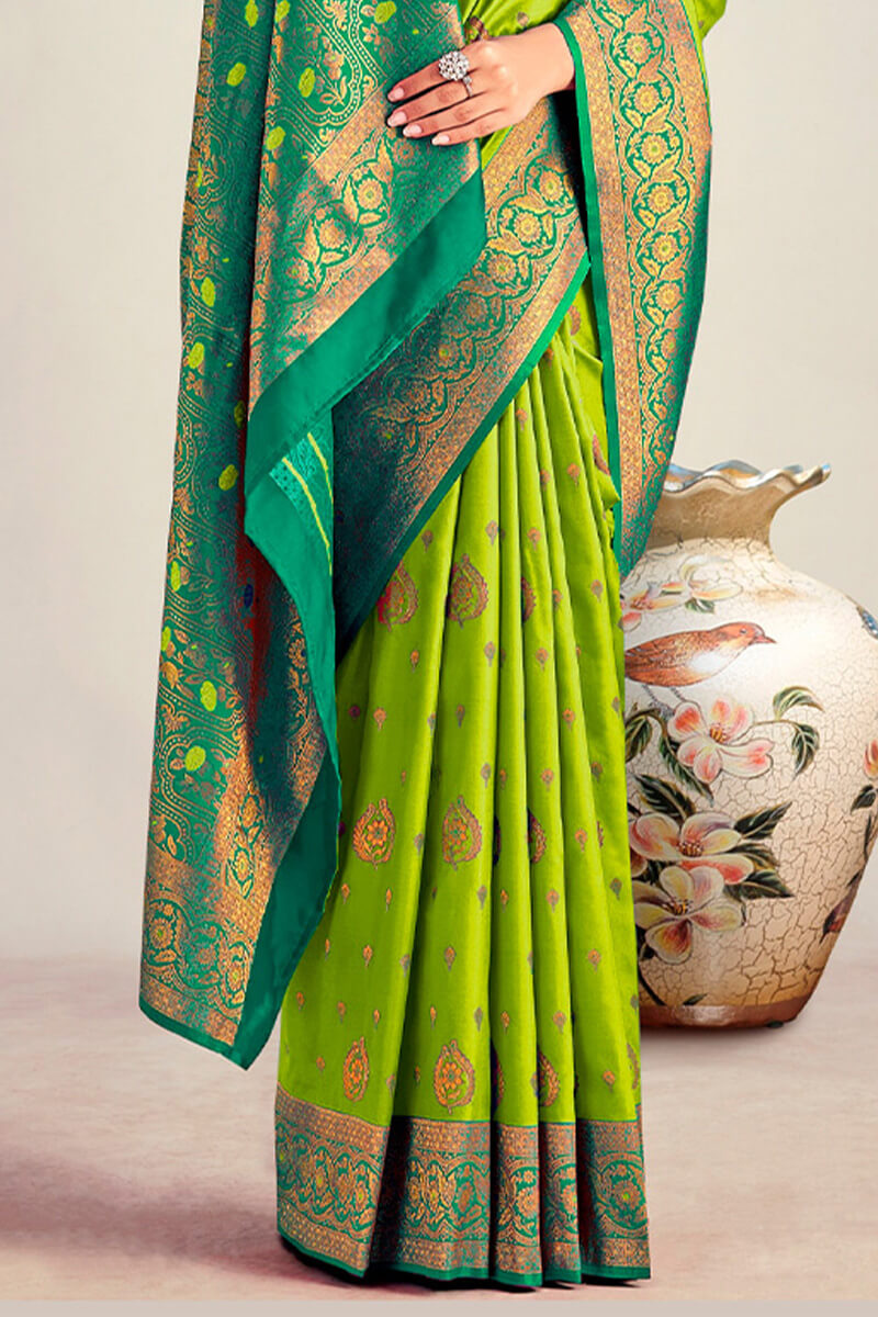 Yellowish Green Soft Banarasi Silk Saree