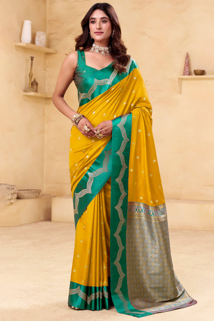 Zest Yellow Banarasi Satin Silk Saree