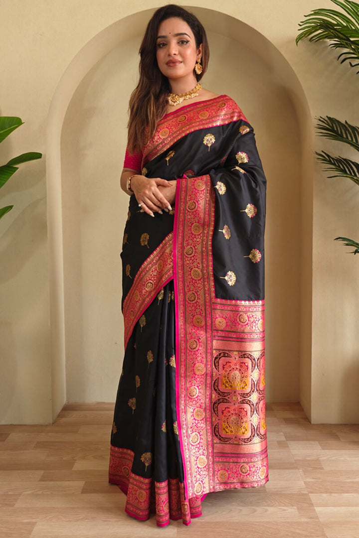Zeus Black Banarasi Silk saree
