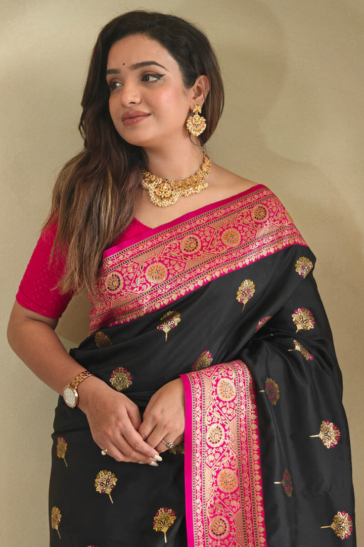 Zeus Black Banarasi Silk saree