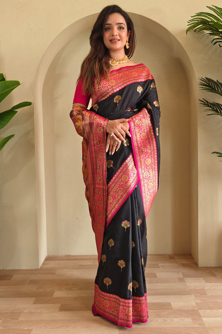 Zeus Black Banarasi Silk saree