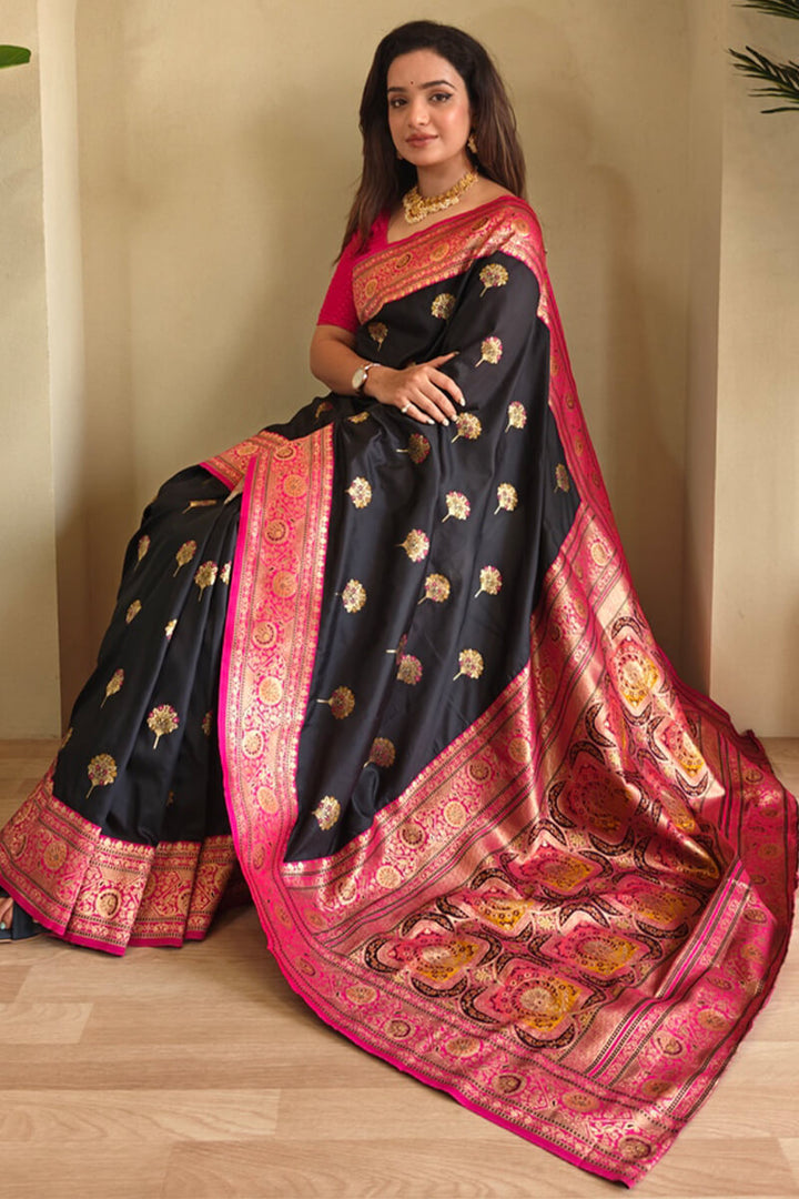 Zeus Black Banarasi Silk saree