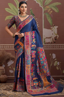 Zodiac Blue Kashmiri Modal Pashmina Silk Saree