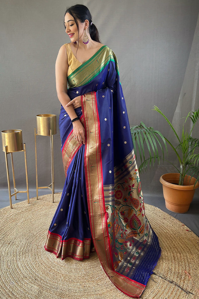 Zodiac Blue Paithani Silk Saree