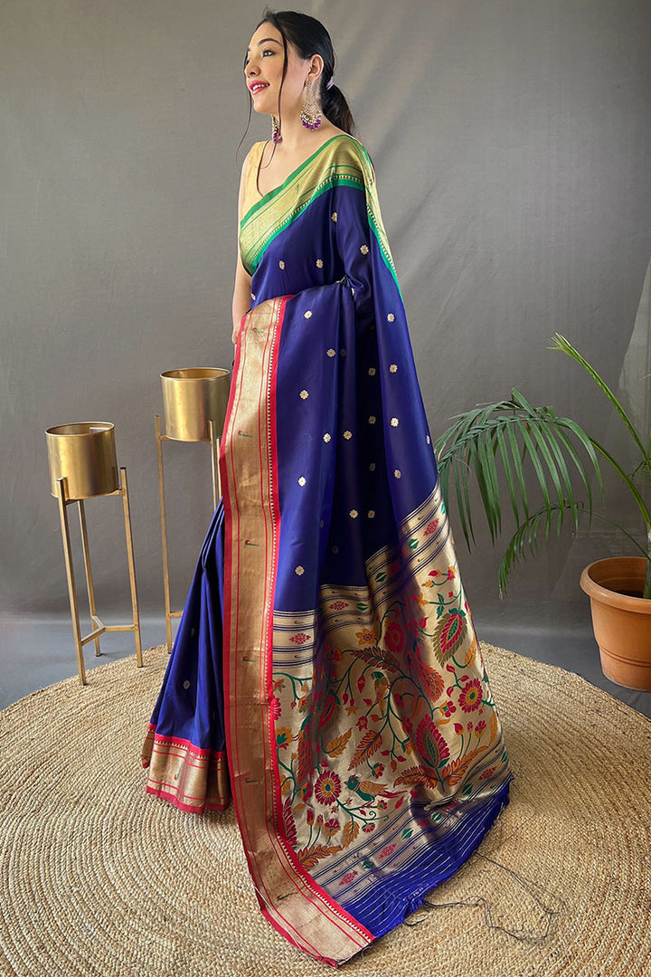 Zodiac Blue Paithani Silk Saree