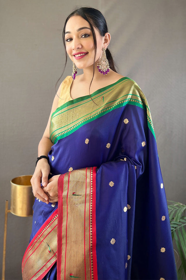 Zodiac Blue Paithani Silk Saree