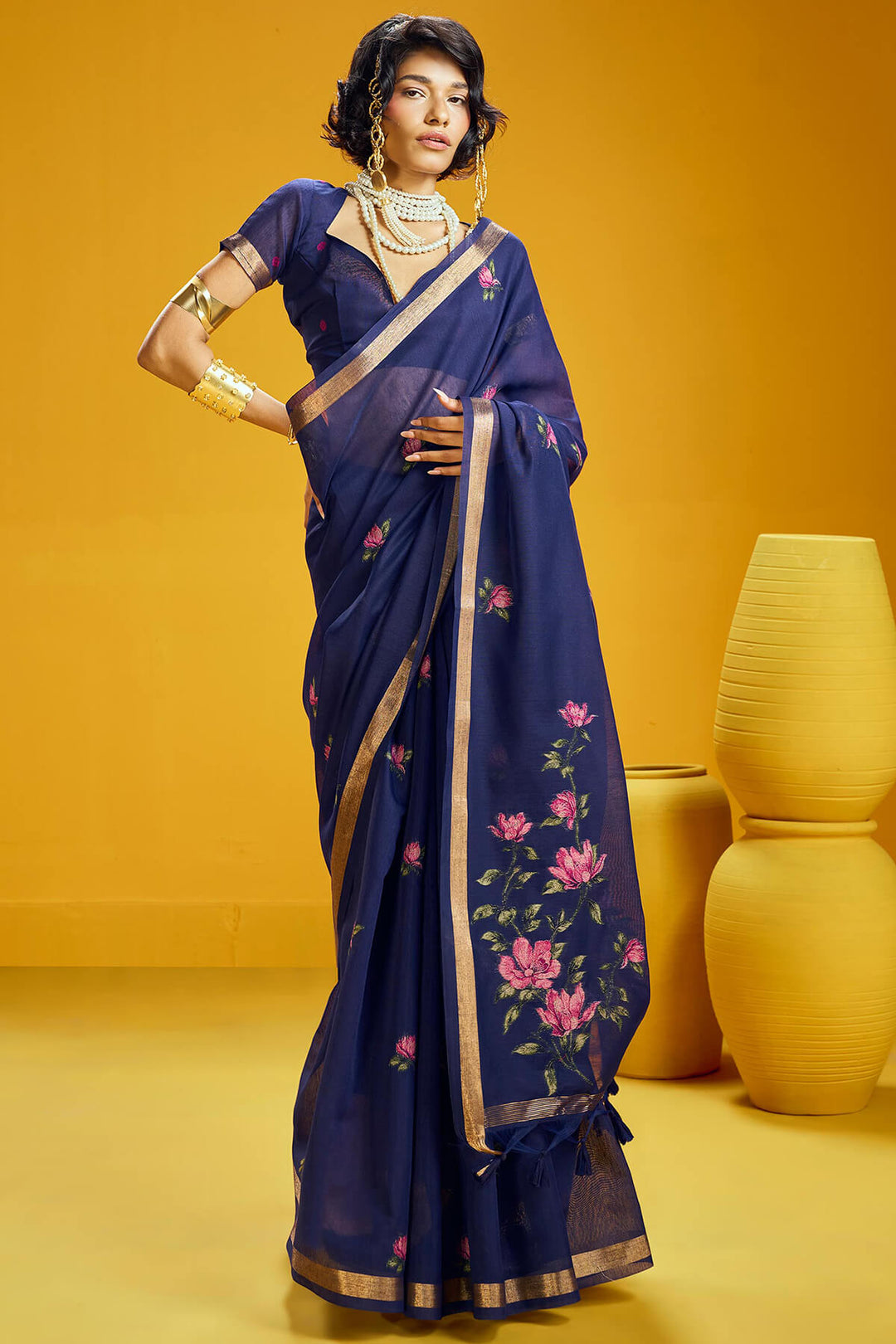 Zodiac Blue Pure Munga Cotton Silk Saree