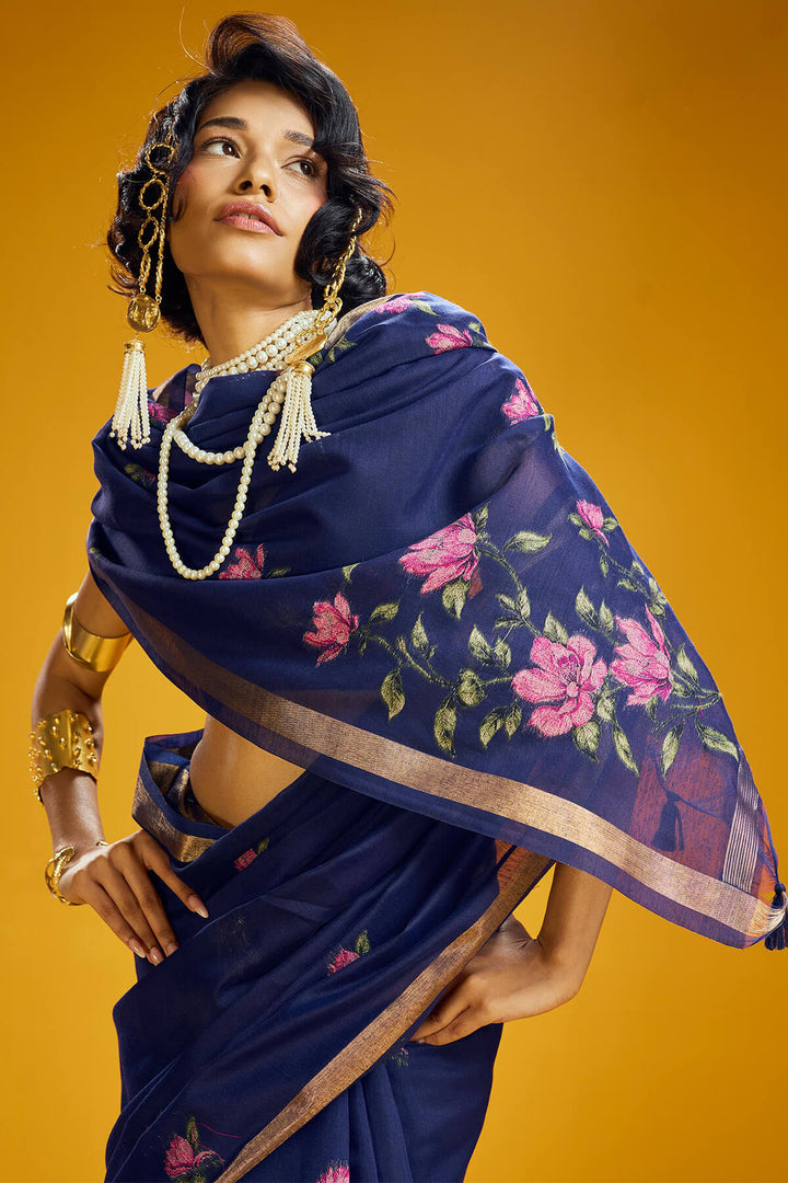 Zodiac Blue Pure Munga Cotton Silk Saree