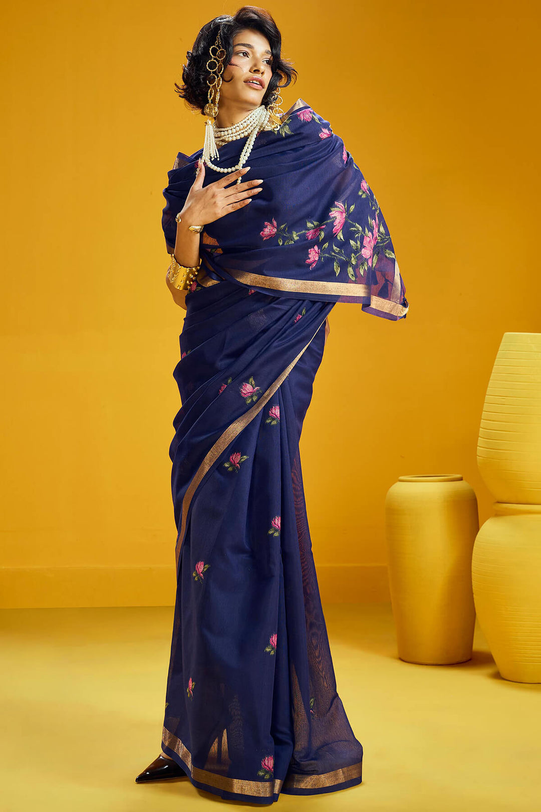 Zodiac Blue Pure Munga Cotton Silk Saree