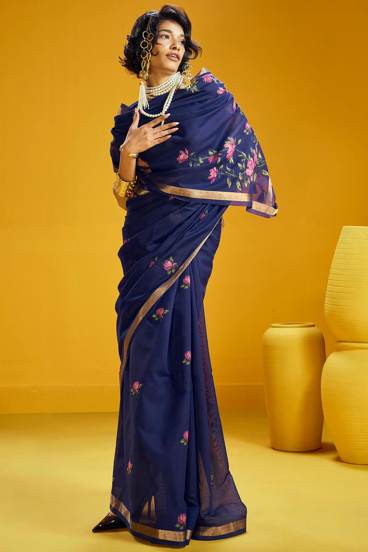 Zodiac Blue Pure Munga Cotton Silk Saree