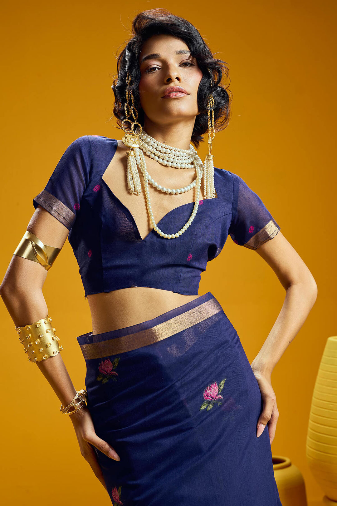 Zodiac Blue Pure Munga Cotton Silk Saree