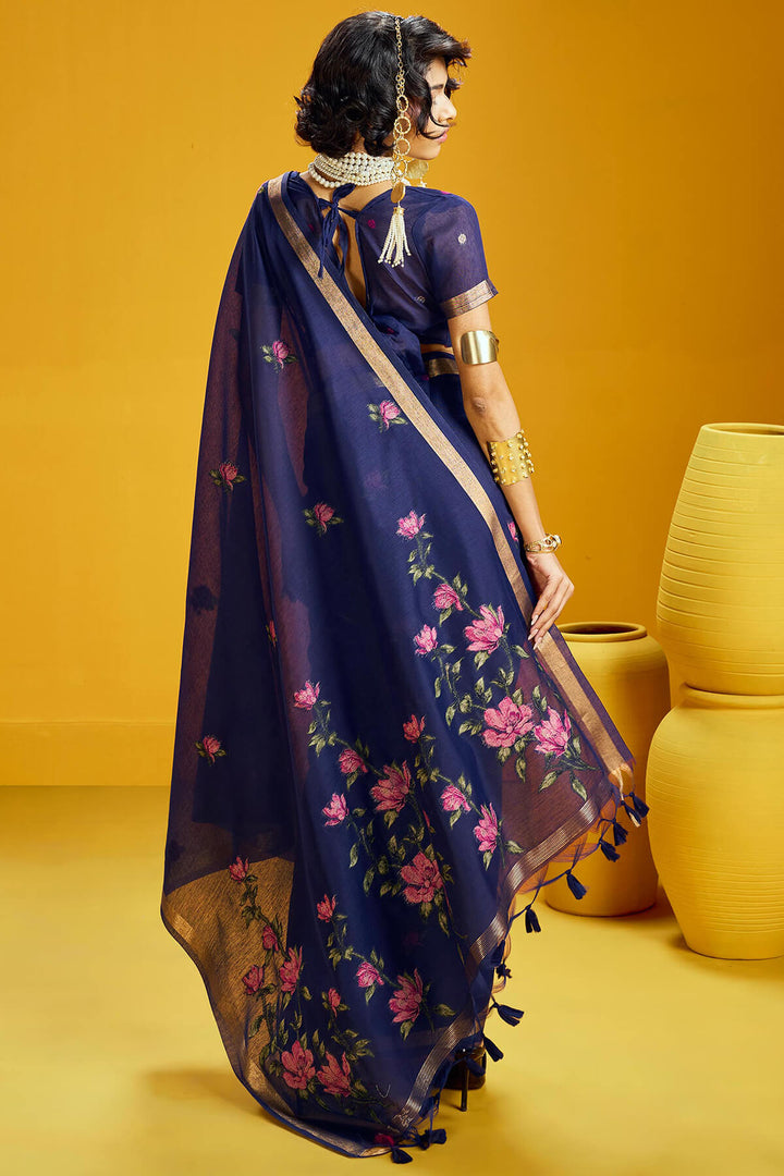 Zodiac Blue Pure Munga Cotton Silk Saree