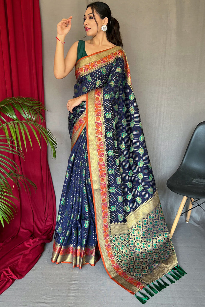 Zodiac Blue Zari Woven Patola Silk Saree