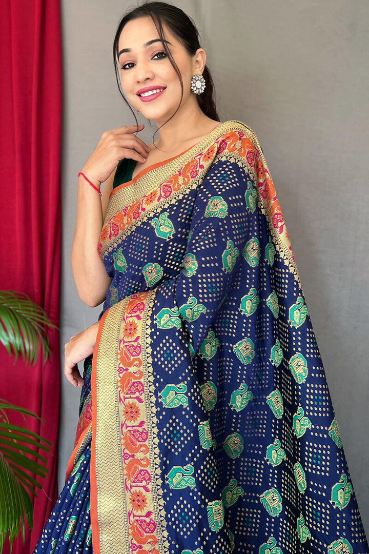 Zodiac Blue Zari Woven Patola Silk Saree