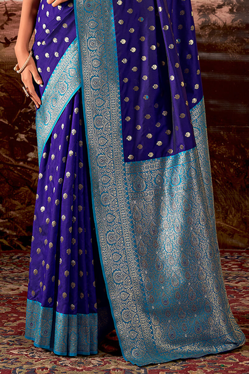 Zodiac Blue Zari Woven Soft Banarasi Silk Saree