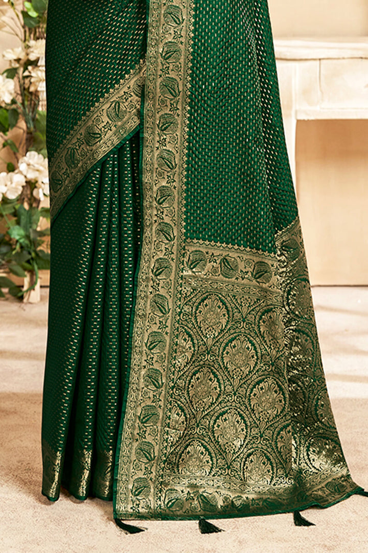 Zucchini Green Soft Banarasi Silk Saree