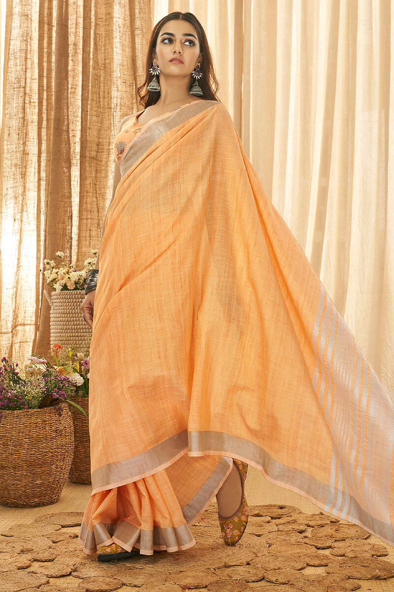 Light Orange Linen Silk Saree