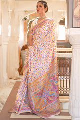 Albescent White Kashmiri Modal Pashmina silk saree