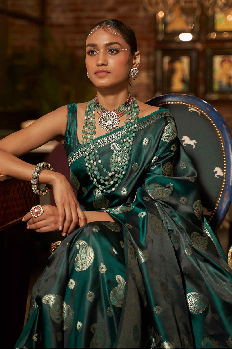 Arabian Green Zari Woven Satin Silk Saree