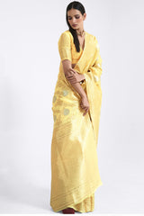 Arylide Yellow Linen Silk Saree