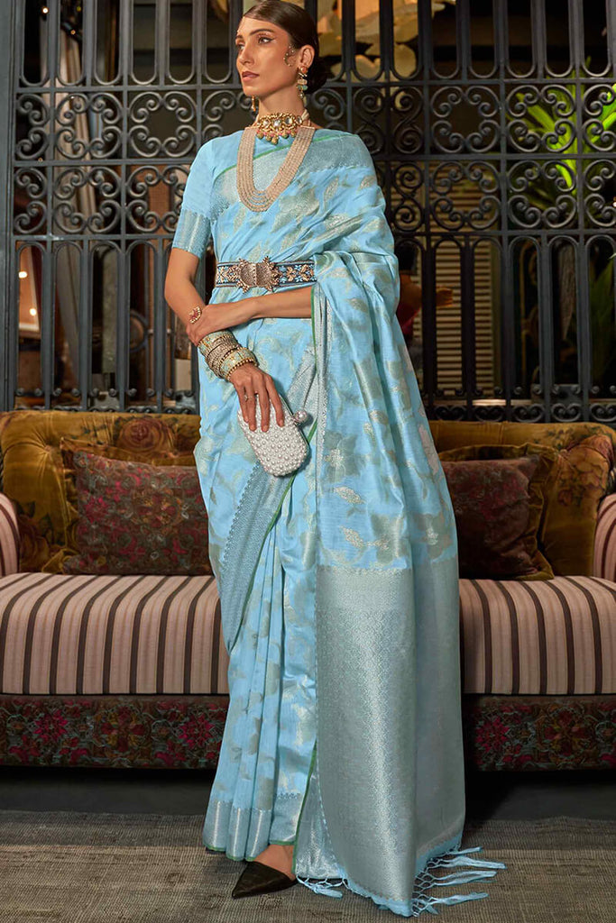 Baby Blue Banarasi Silk Saree