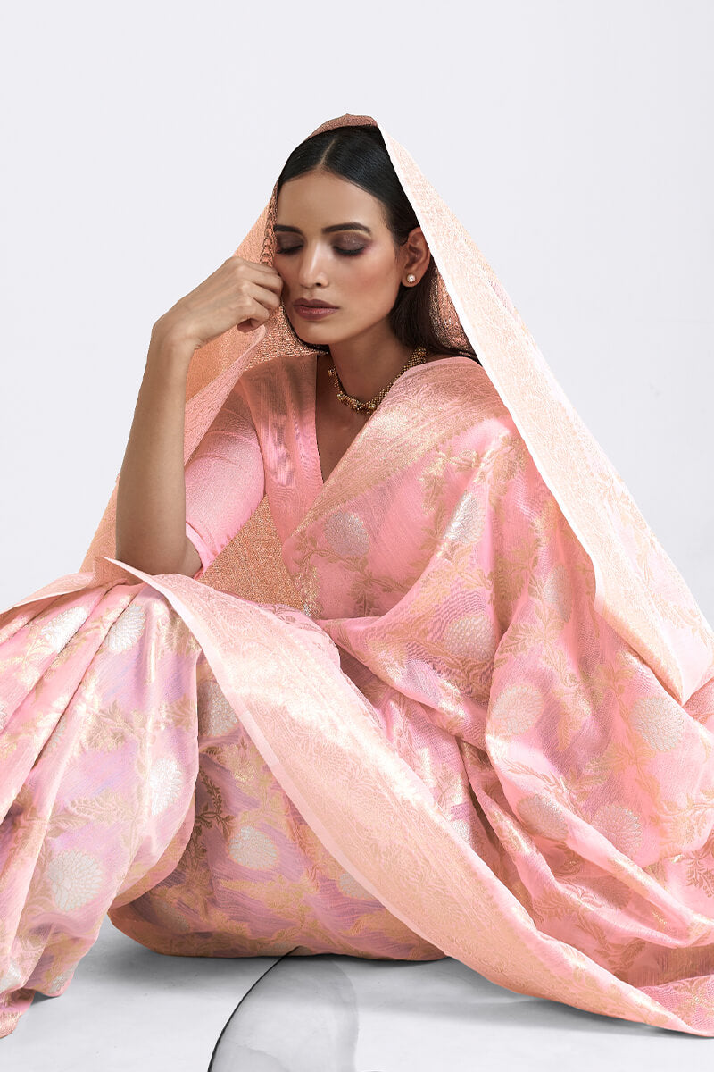 Baby Pink Linen Silk Saree